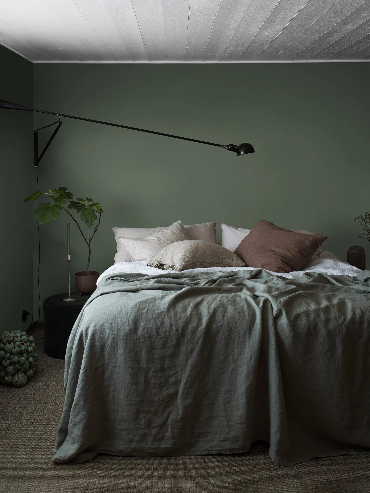 Strukturierte Tapete, die Leinen imitiert - FOREST dunkelgrün