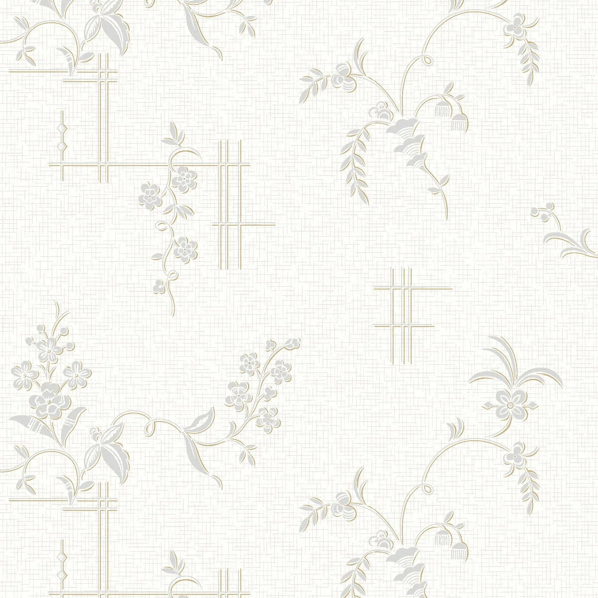 Vliesbehang met plantaal patroon ULRICEHAMN gebroken wit met zilver