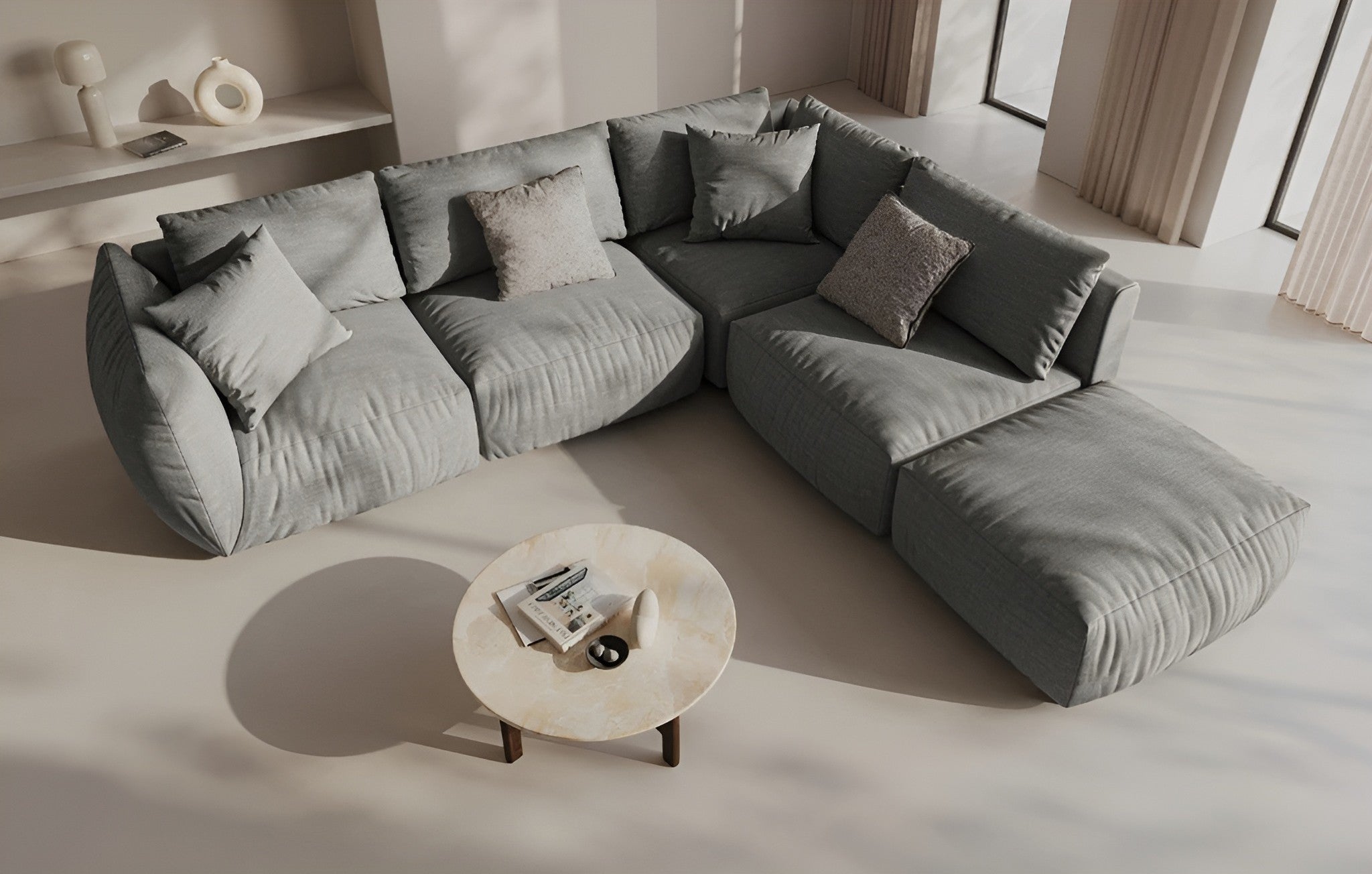 Modulares Samtsofa CHRIS - rechte Element in Grau