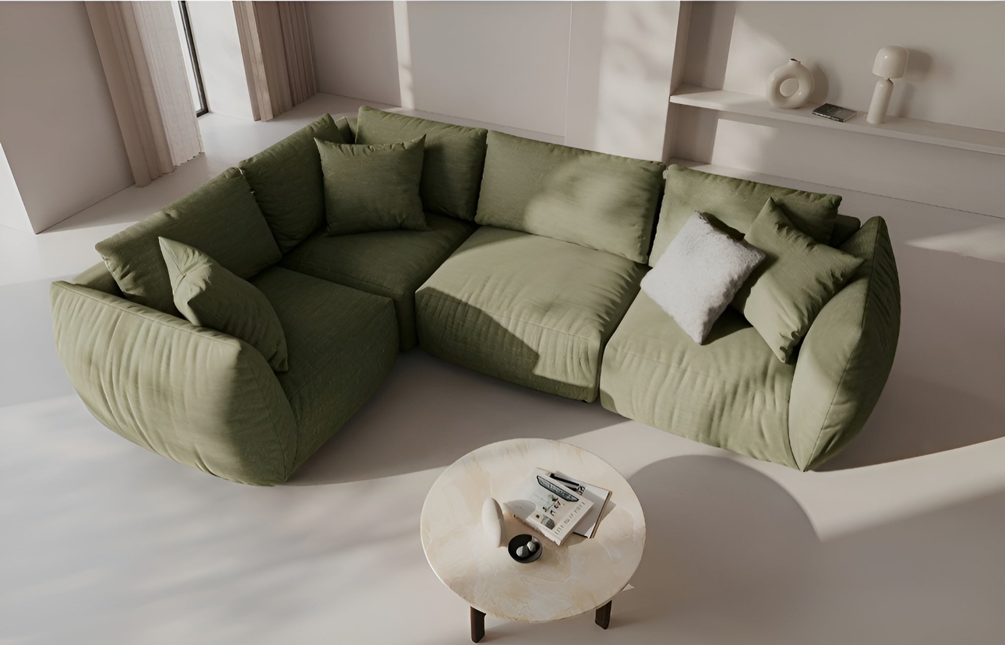 Modulares Sofa CHRIS - rechte Element in hellgrünem Chenille