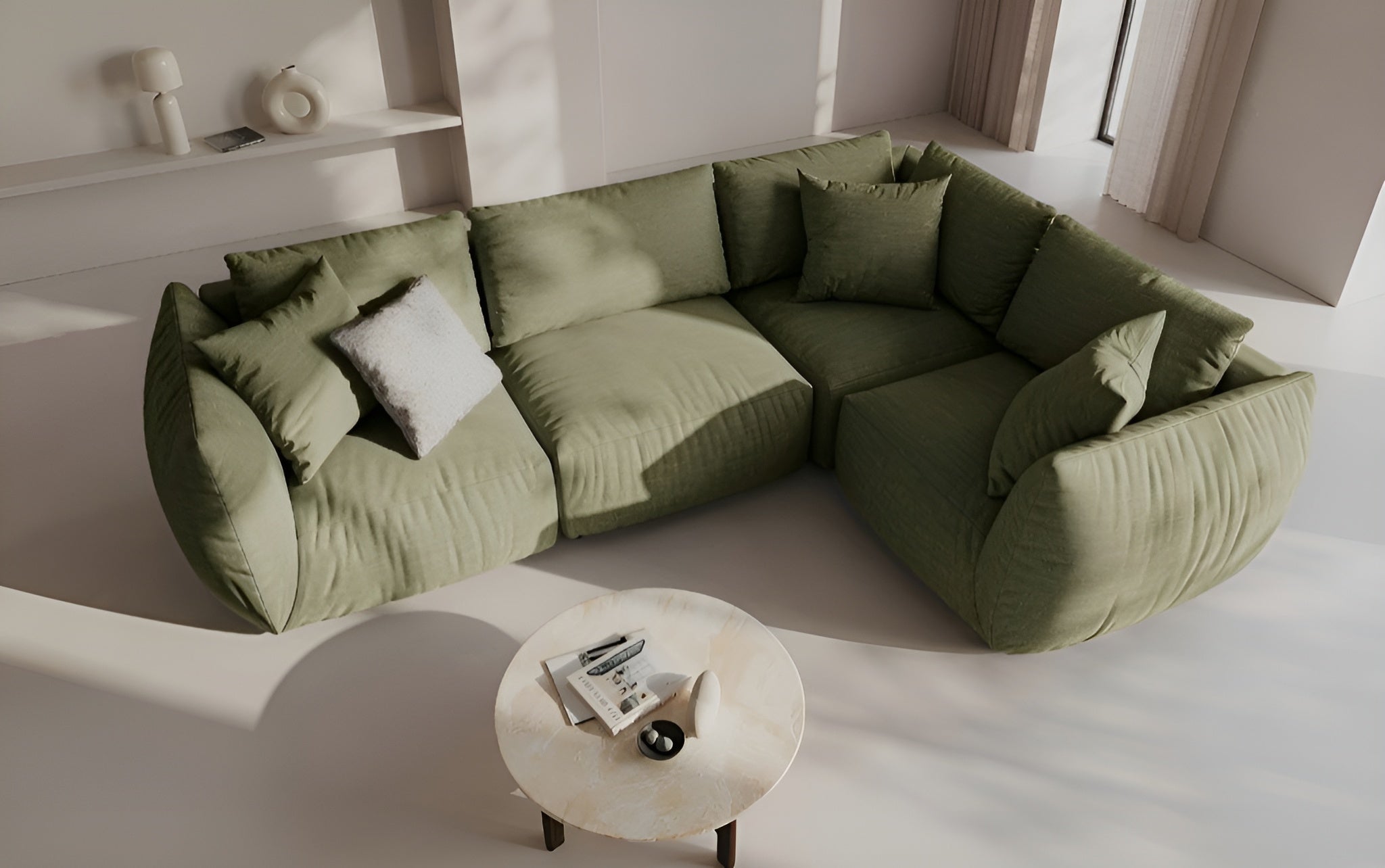 Modulares Samtsofa CHRIS - mittleres Element in Hellgrün