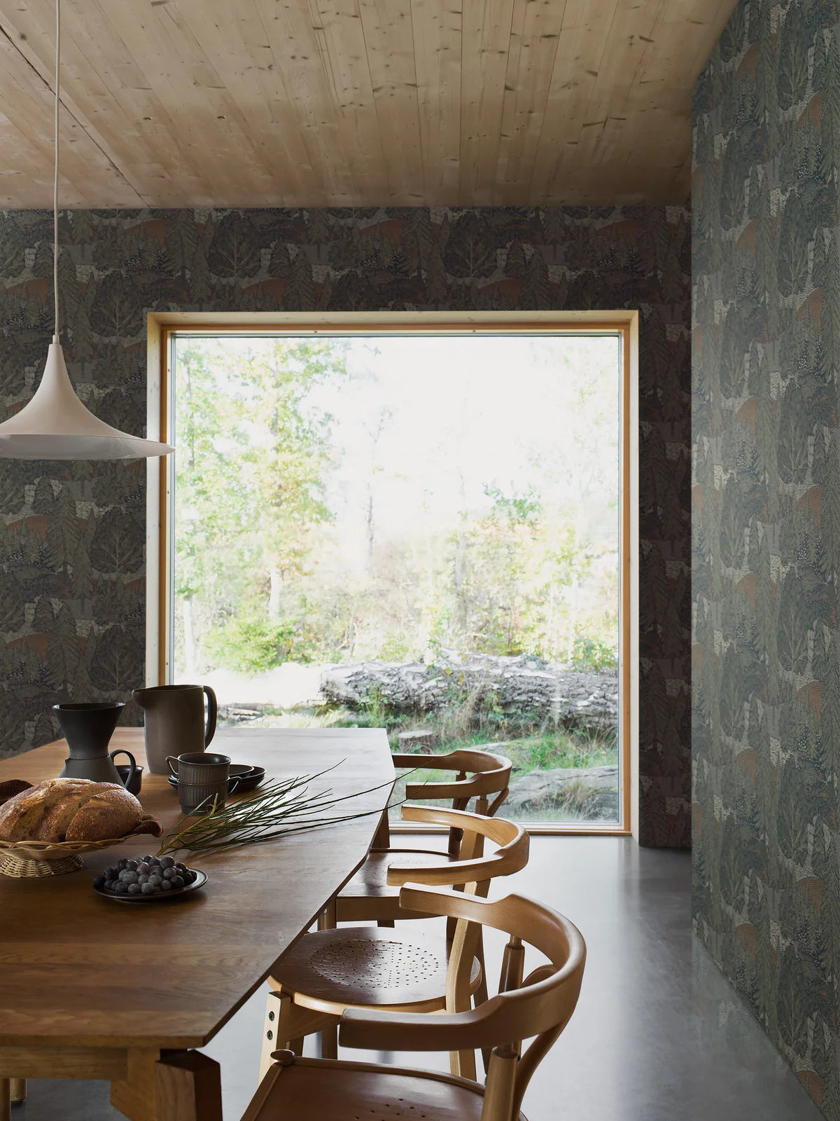 Northern Forest Green and Brown Botanical Tree Wallpaper