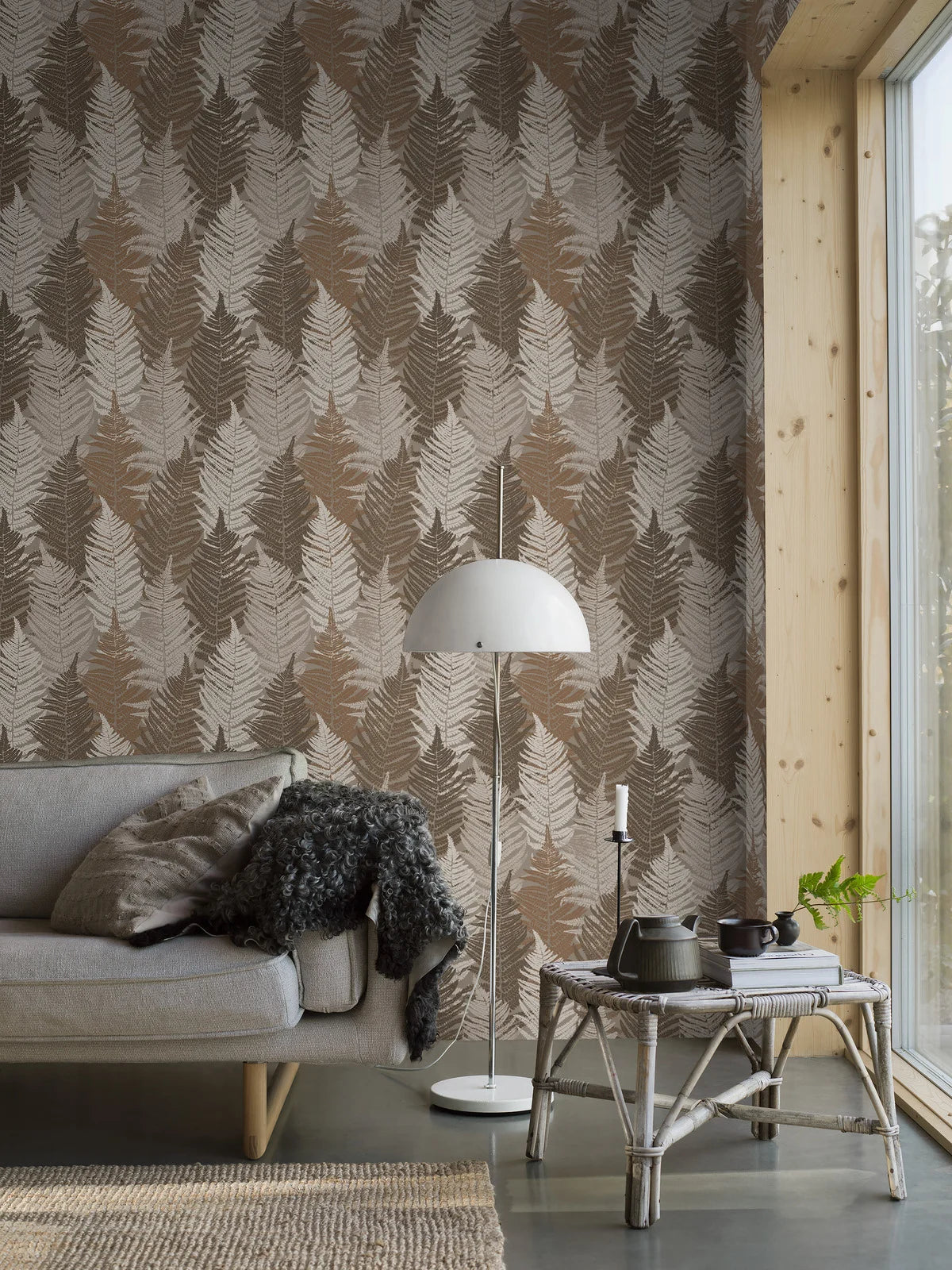 Fern Forest Brown and Beige Leaf Pattern Wallpaper