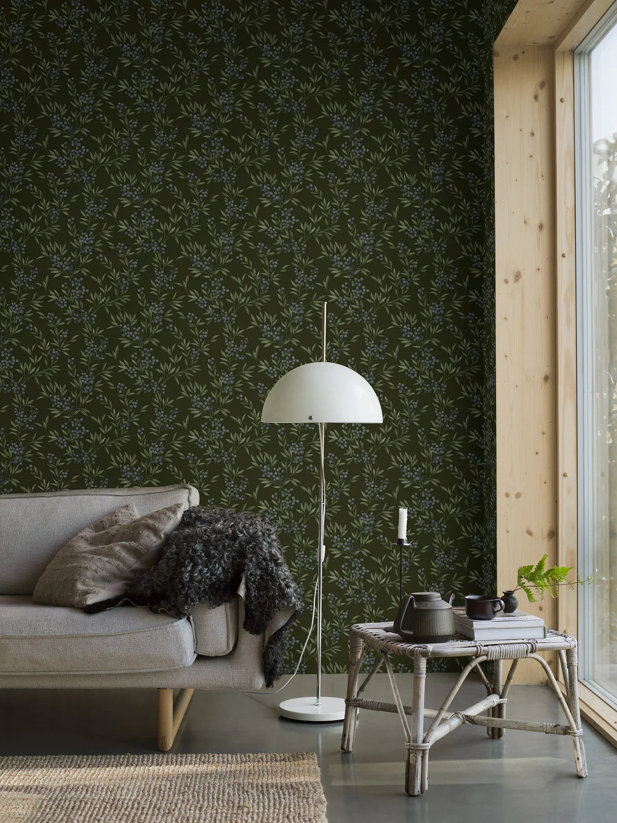 Behang met plantenmotief FOREST BERRIES groen met blauw