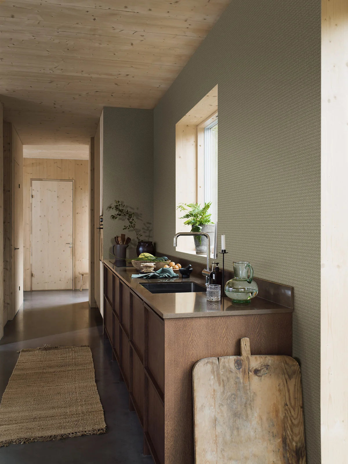 Geometrisch patroon behang WILLOWHERB groen met wit