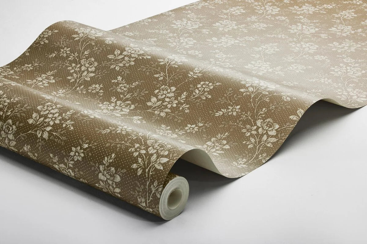 HIP ROSE dark brown floral pattern wallpaper with beige