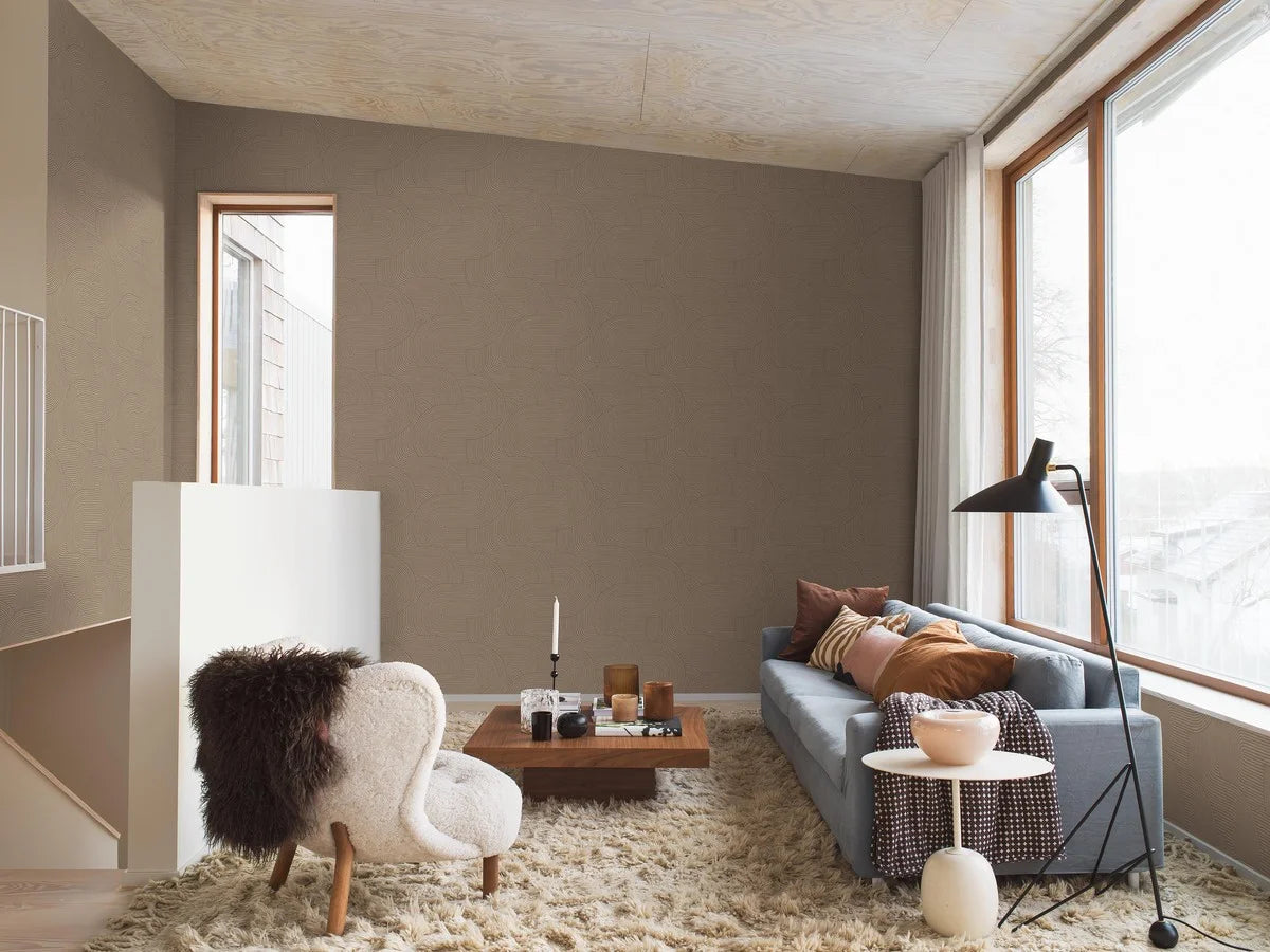 Vliesbehang van papier met geometrisch patroon ZEN bruin
