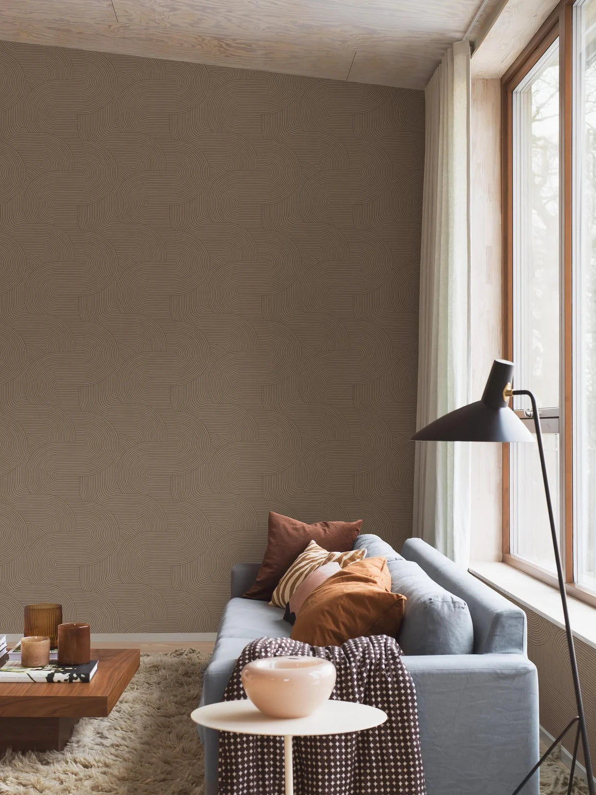 Vliesbehang van papier met geometrisch patroon ZEN bruin
