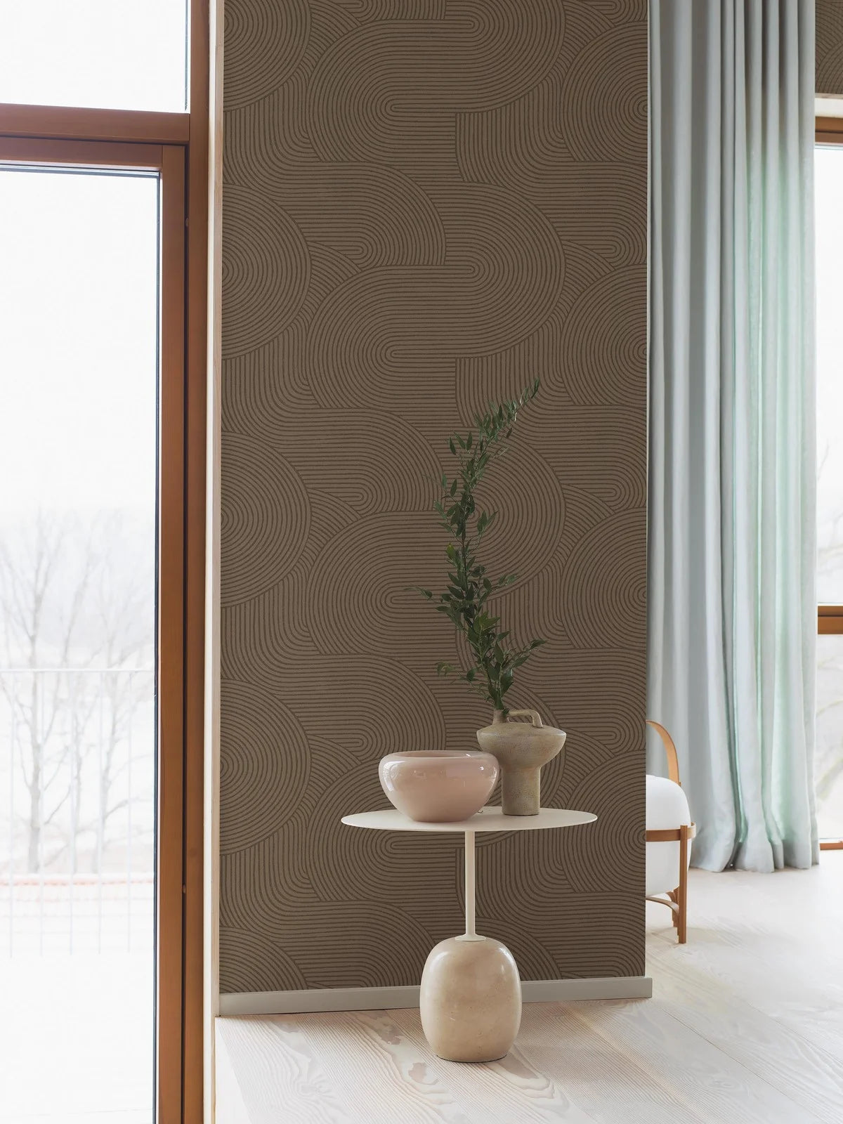 Vliesbehang van papier met geometrisch patroon ZEN bruin