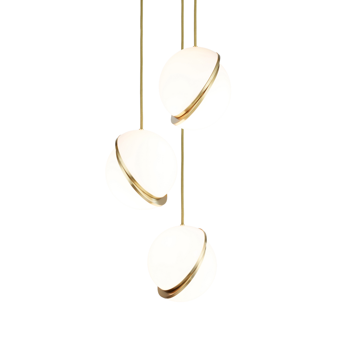 Hanglamp 3-punts CRESCENT opalen glazen kap met messing