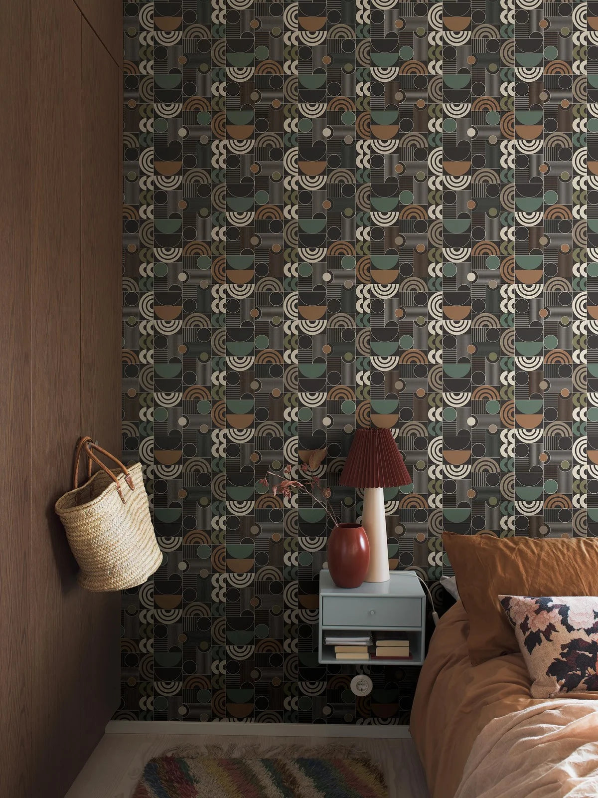 Non-woven paper wallpaper with geometric pattern COSMOPOLITAN black