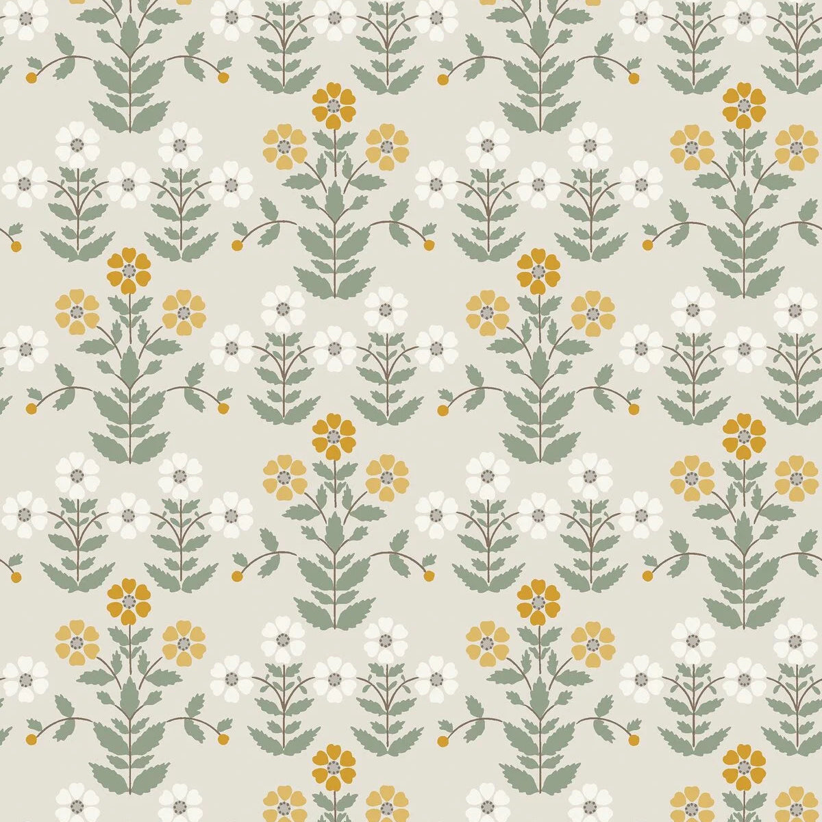 SIPPOR Floral Pattern Wallpaper in Gray Beige with Yellow