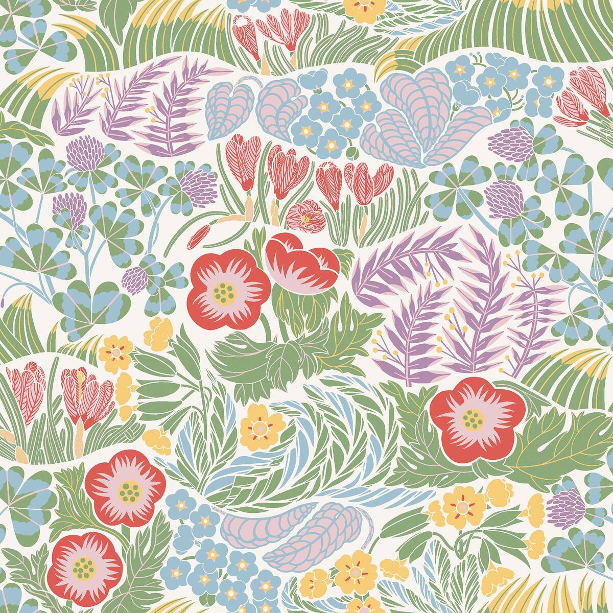 Blauwe RABATT behang met bloemenmotief in groen