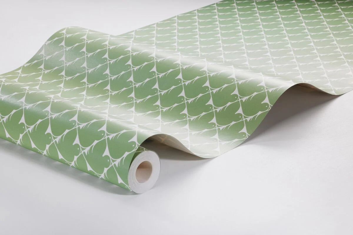 Geometrisch patroon behang PIPPI groen met wit