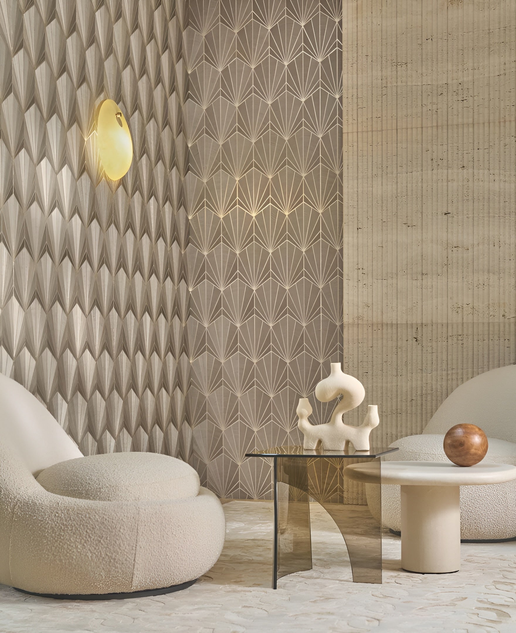 Metallic Natural Wallpaper Art Deco MAJESTÉ - BEIGE SABLE OR Beige