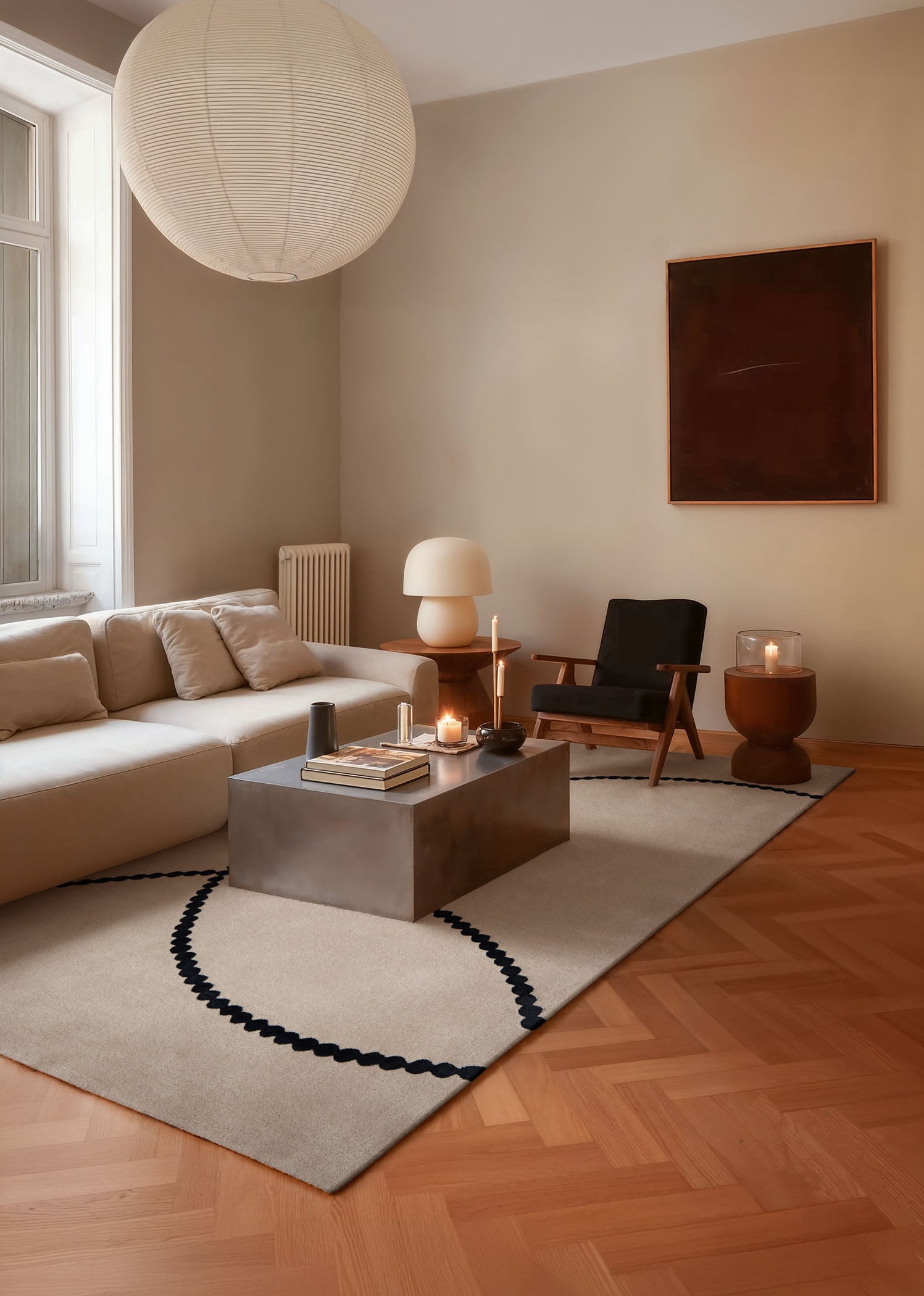 LUNA rug brown with blue pattern