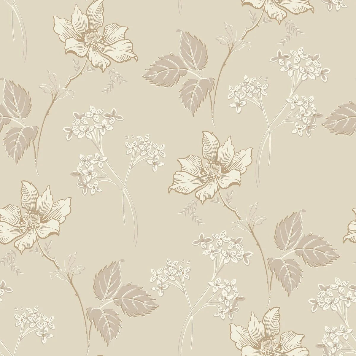 Tapete mit pflanzlichem Blumenmotiv VALBORG sandfarben