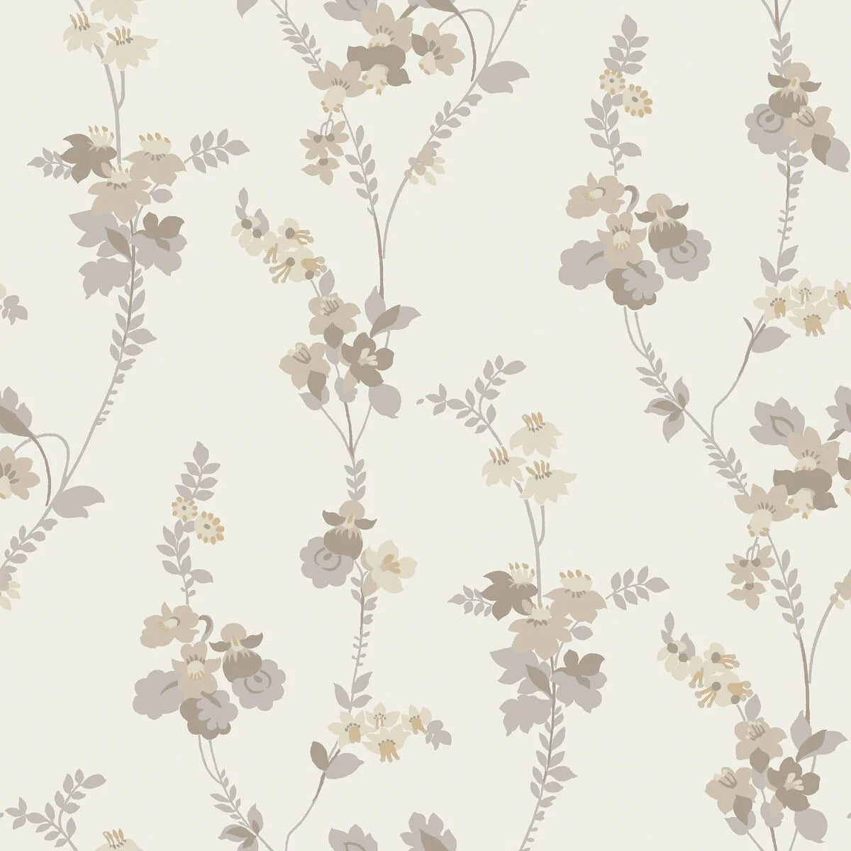 VERA Floral Pattern Wallpaper in White with Brown