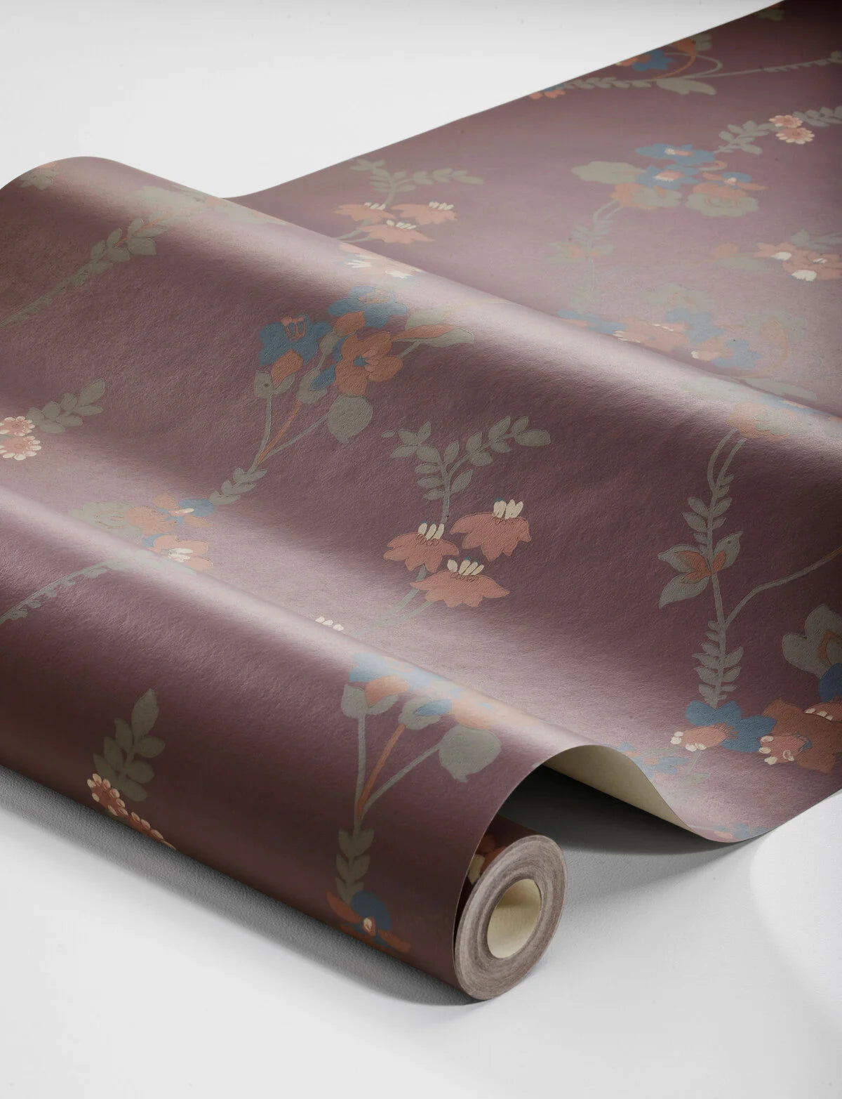 Behang met plantenmotief bloemen VERA donker bordeaux met groen