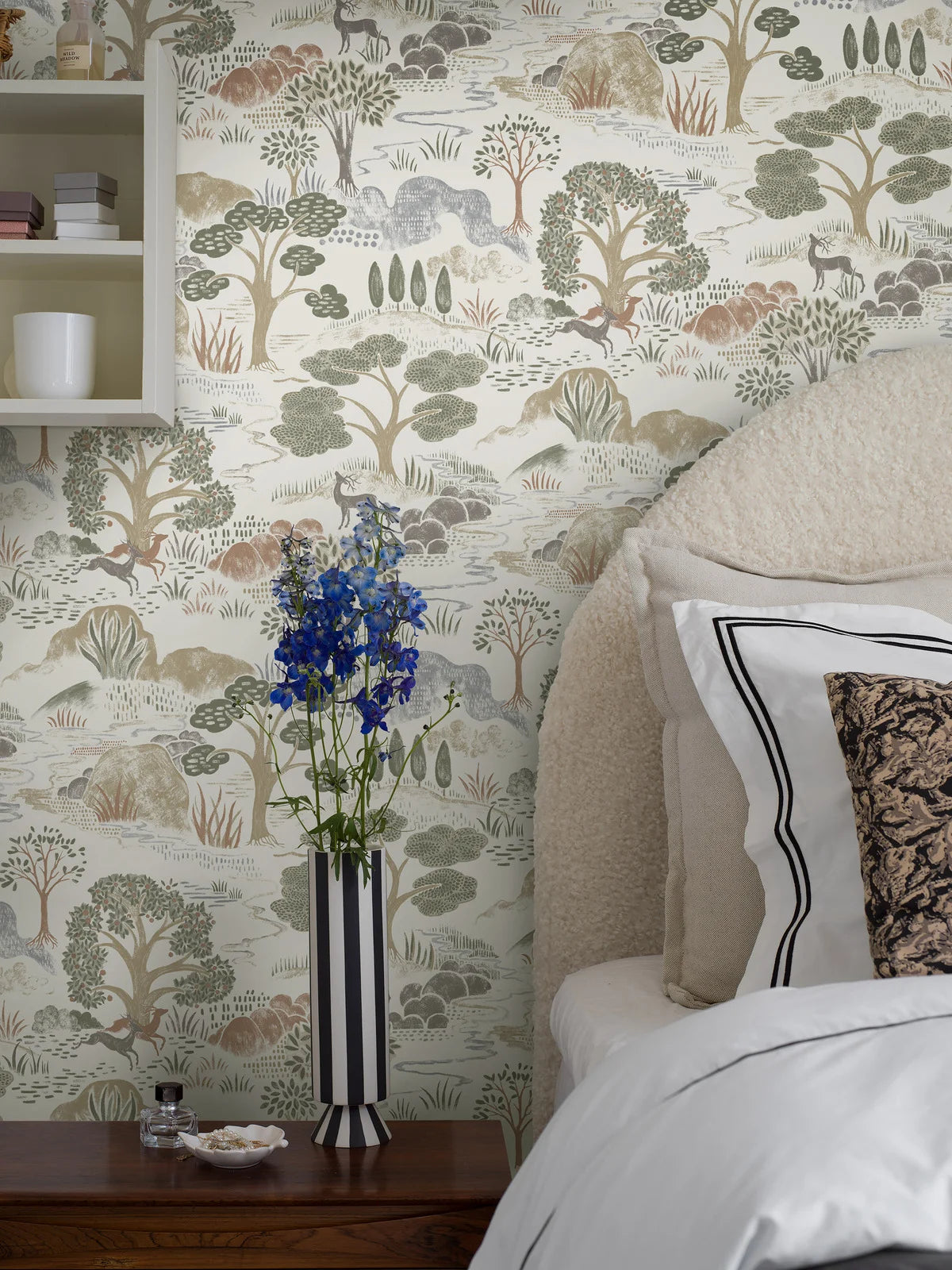 Tapete mit Pflanzenlandschaft DIANA weiß mit grün