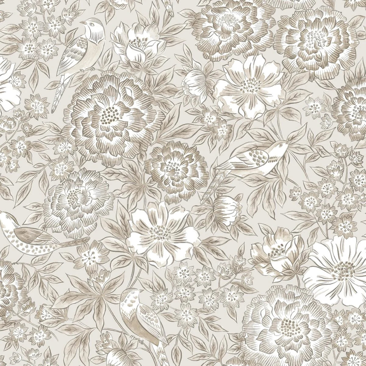 Tapete mit pflanzlichem Blumenmotiv DAGMAR beige mit Weiß