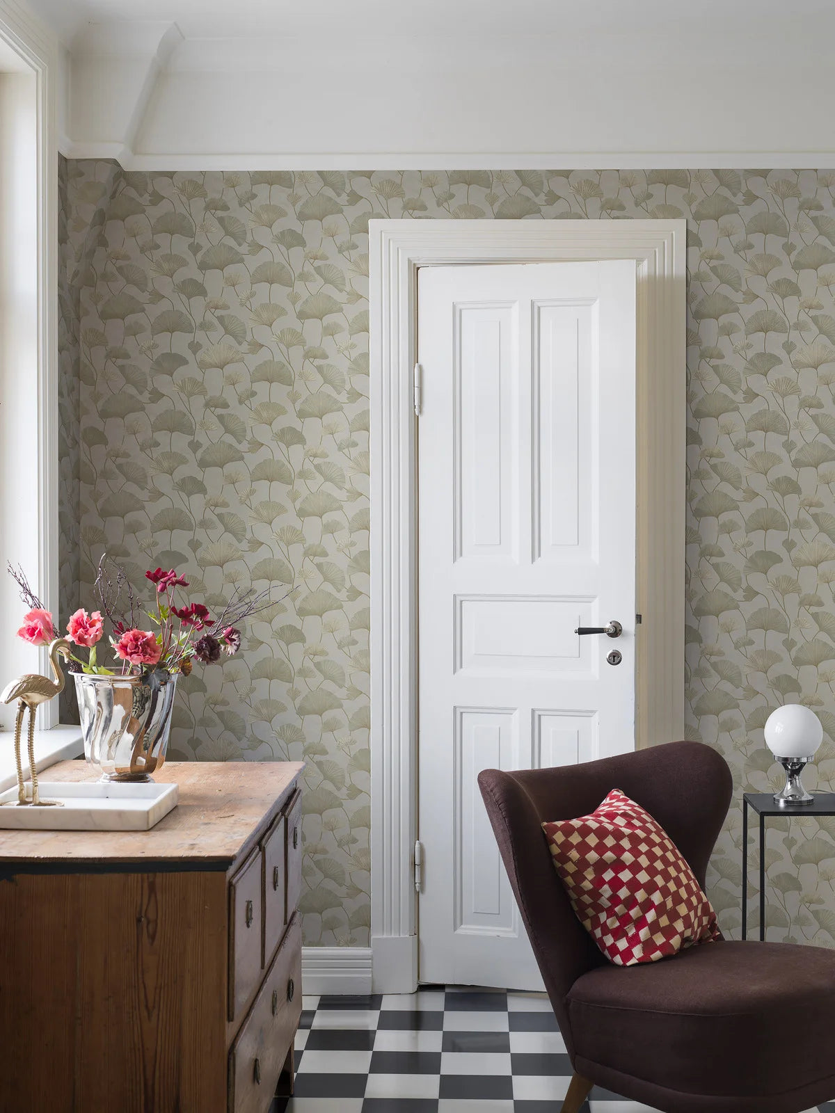 SOPHIA Dark Beige Structural Wallpaper with Plant Motif