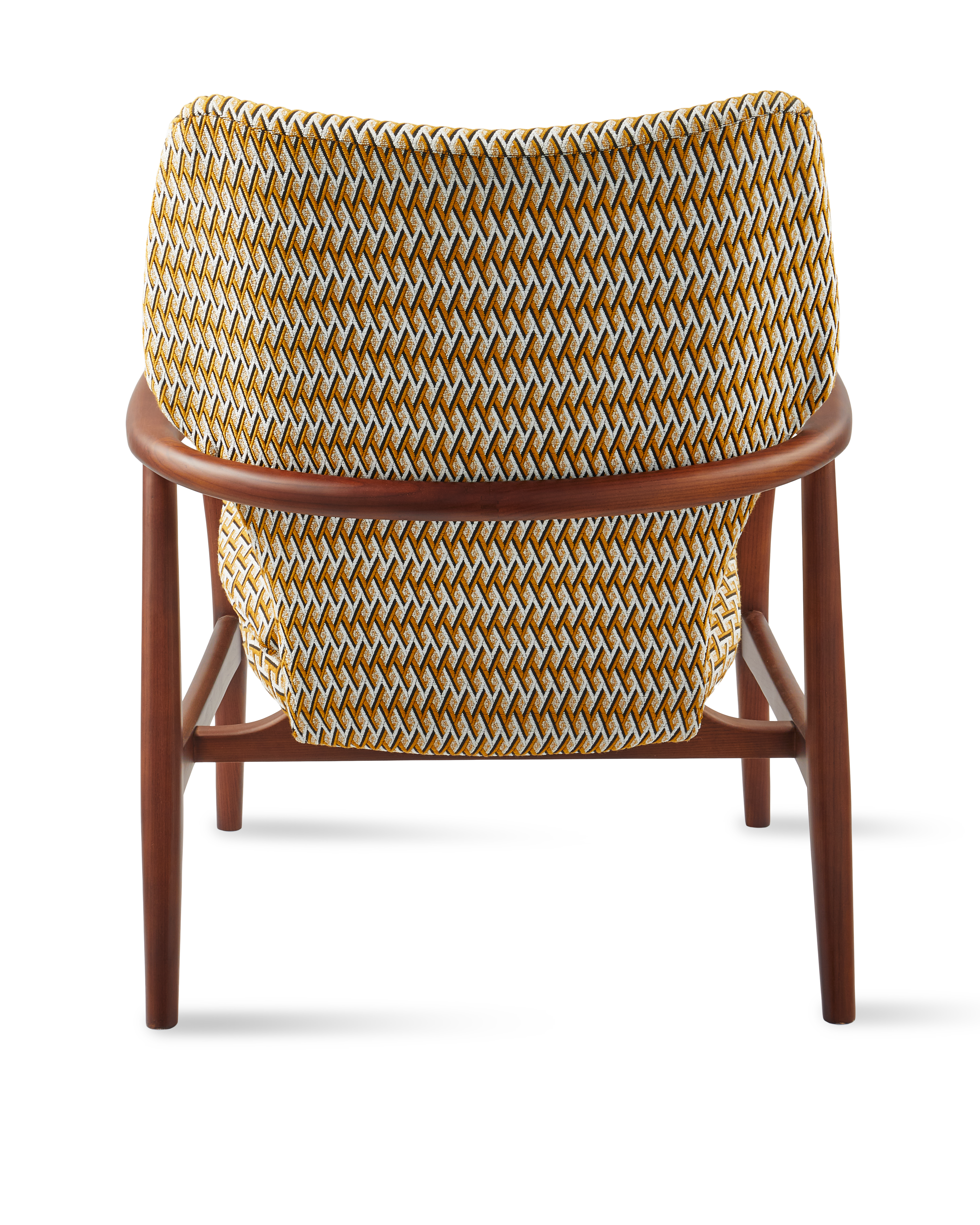 PEGGY Armchair in Orchid with Geometric Patterns and Wooden Base