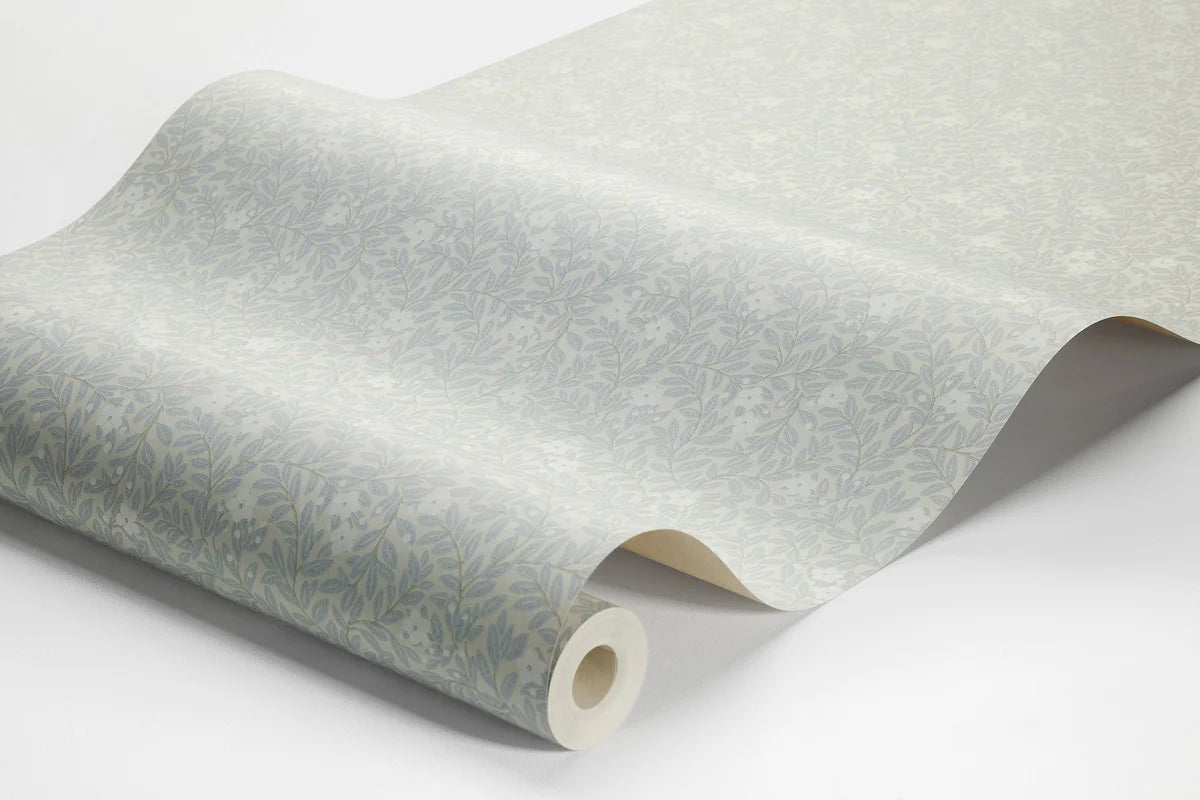 Myrtle Floral Pattern Wallpaper in Muted Blue with White