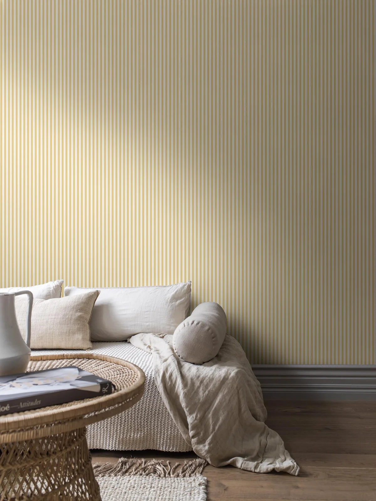 MÖLLE STRIPE Yellow and White Striped Wallpaper