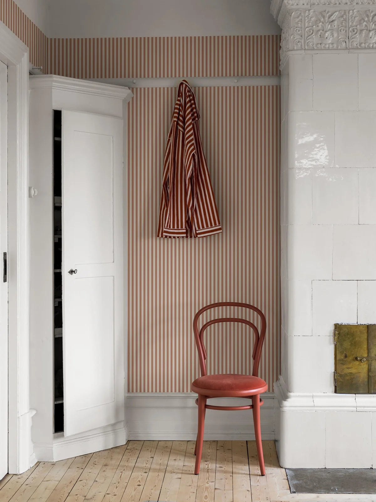 MÖLLE STRIPE Red and Beige Striped Wallpaper