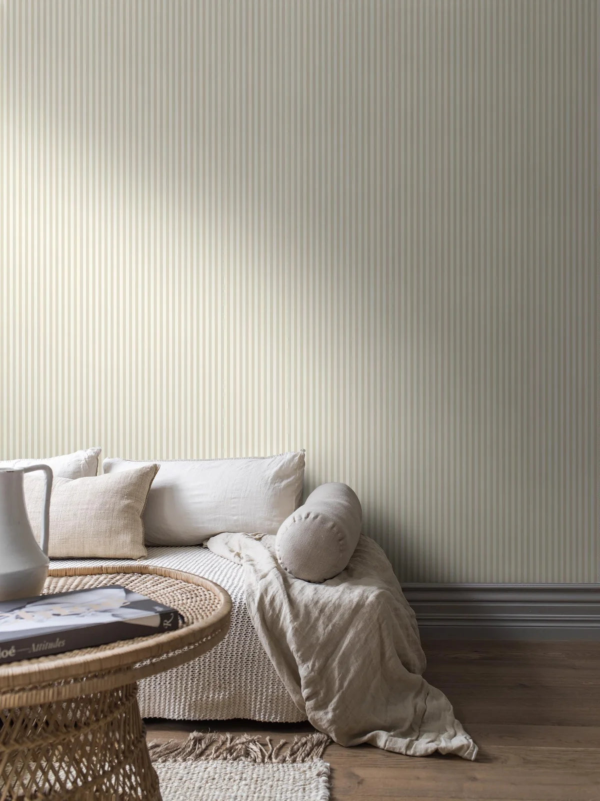 MÖLLE STRIPE Beige and White Striped Wallpaper