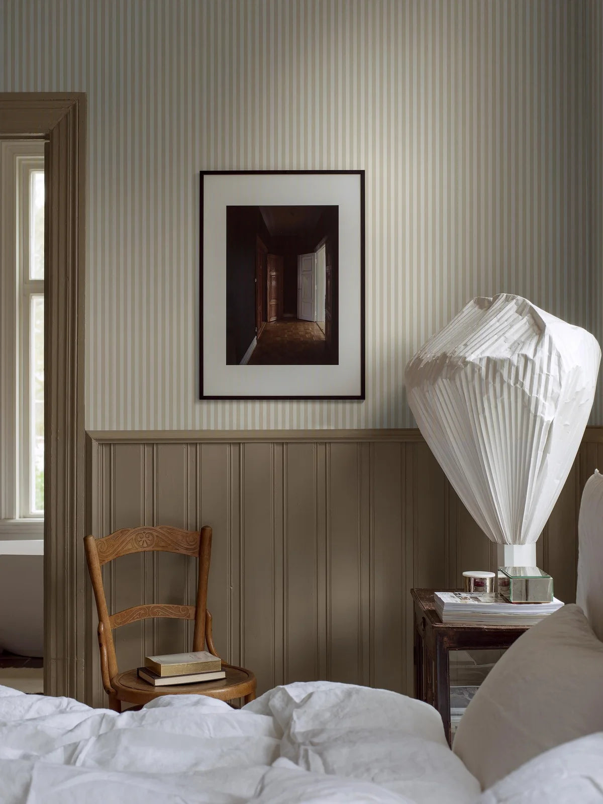 MÖLLE STRIPE Beige and White Striped Wallpaper