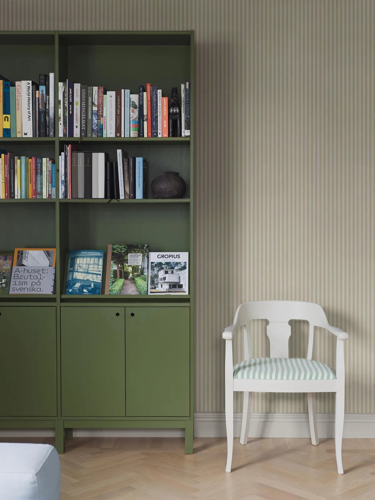 MÖLLE STRIPE Beige and White Striped Wallpaper