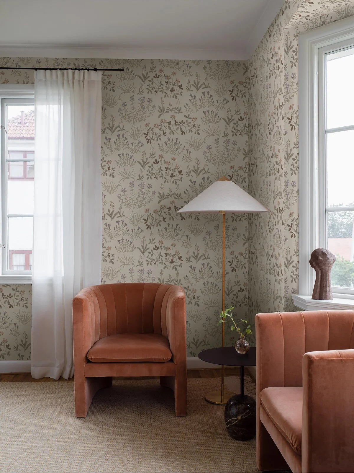 Beige wandtapijt met bloemenmotief NORAS ANG met bruin