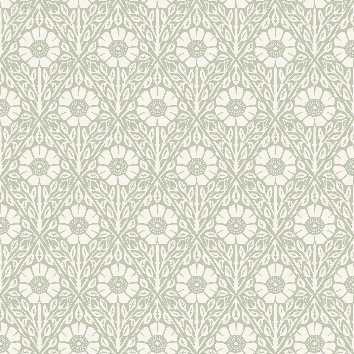 Behang met plantenmotief in bloemen NYPONROS groen met wit