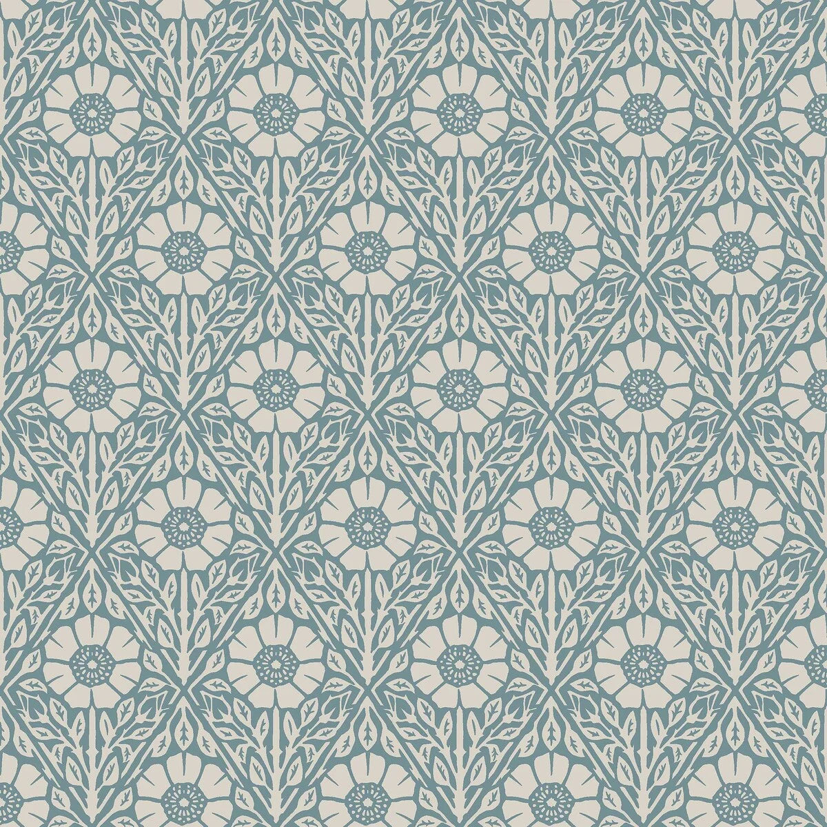 Behang met plantenmotief in bloemen NYPONROS blauw met wit