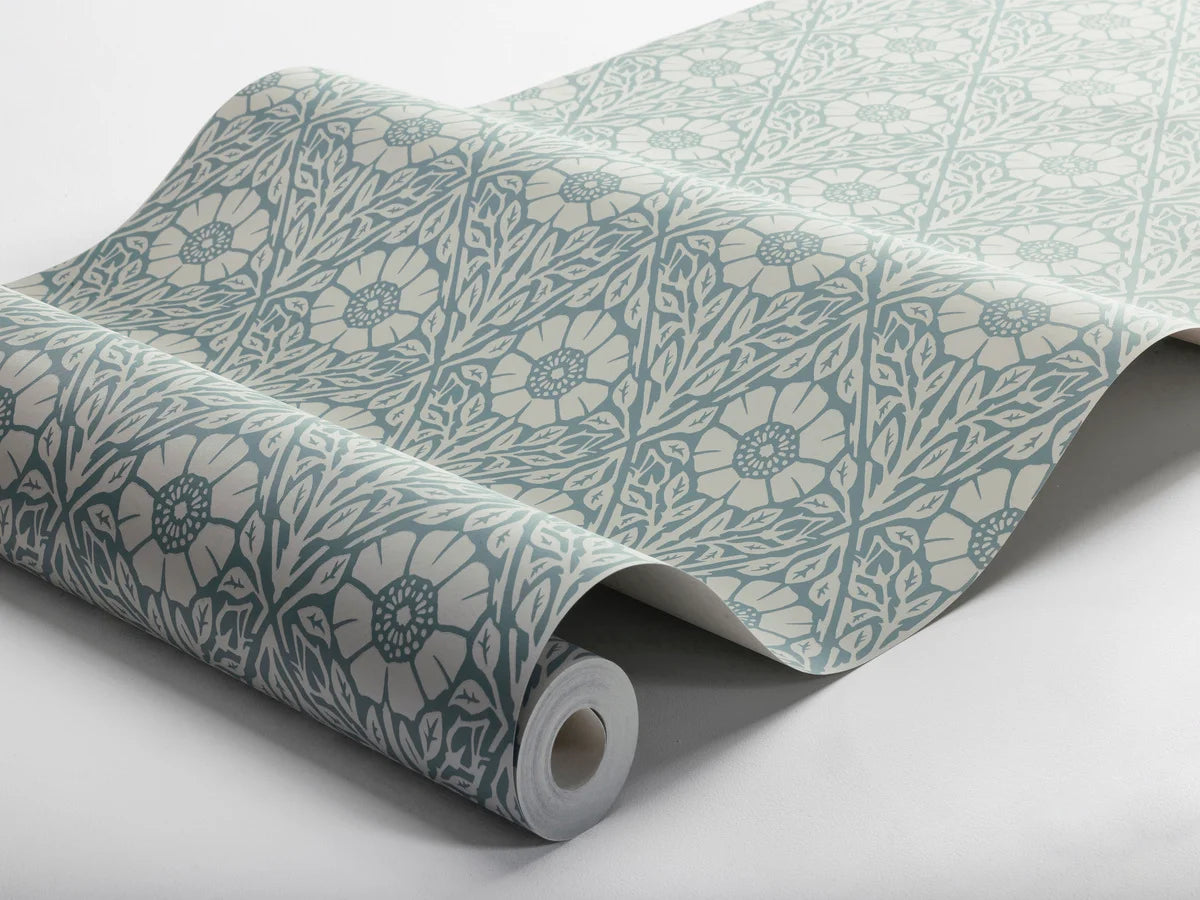 Behang met plantenmotief in bloemen NYPONROS blauw met wit