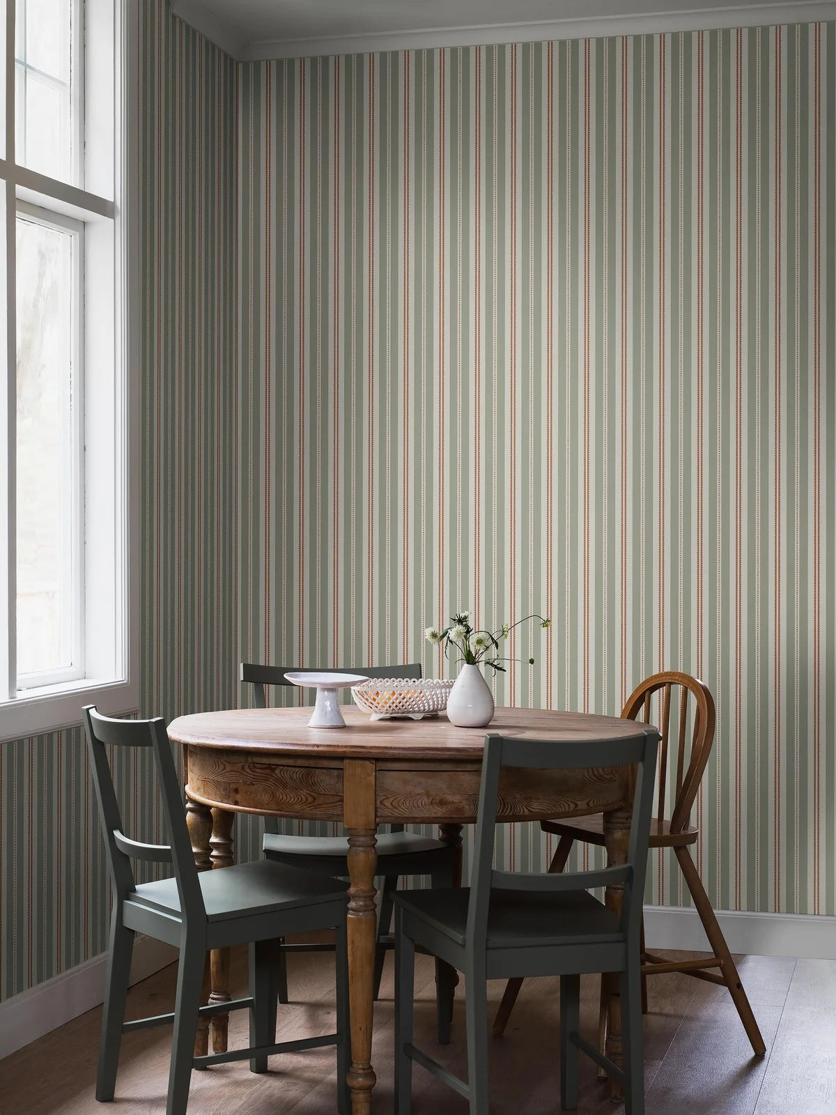 HEDDA Green and White Striped Wallpaper
