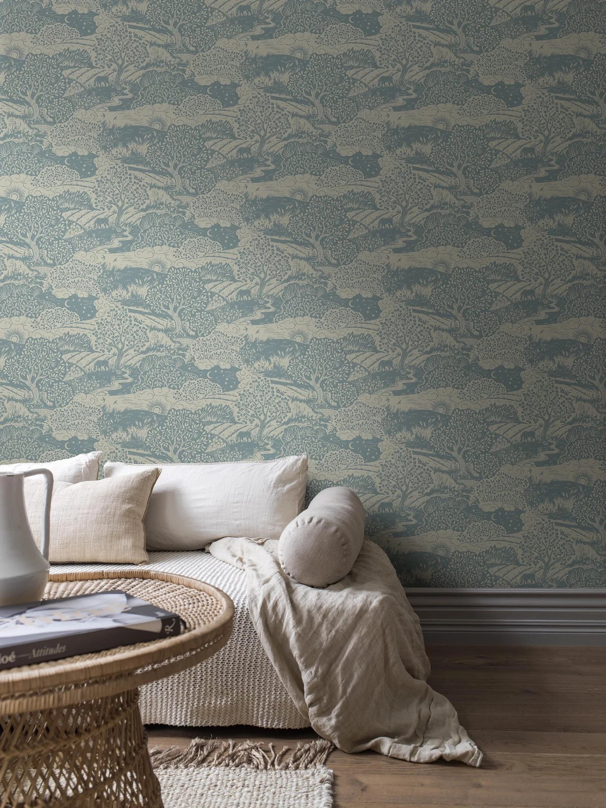 Kindertapijt met landschap SOLANGEN blauw met beige