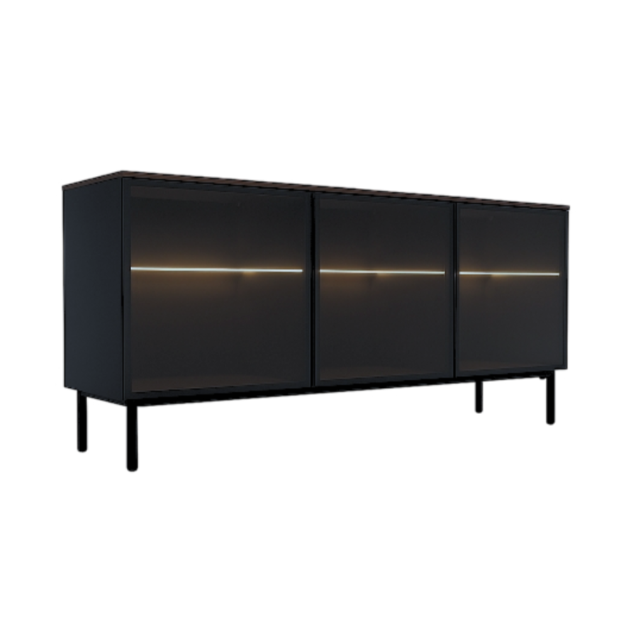 Glass sideboard with lighting UNIVERSAL matte black and brown ceramics