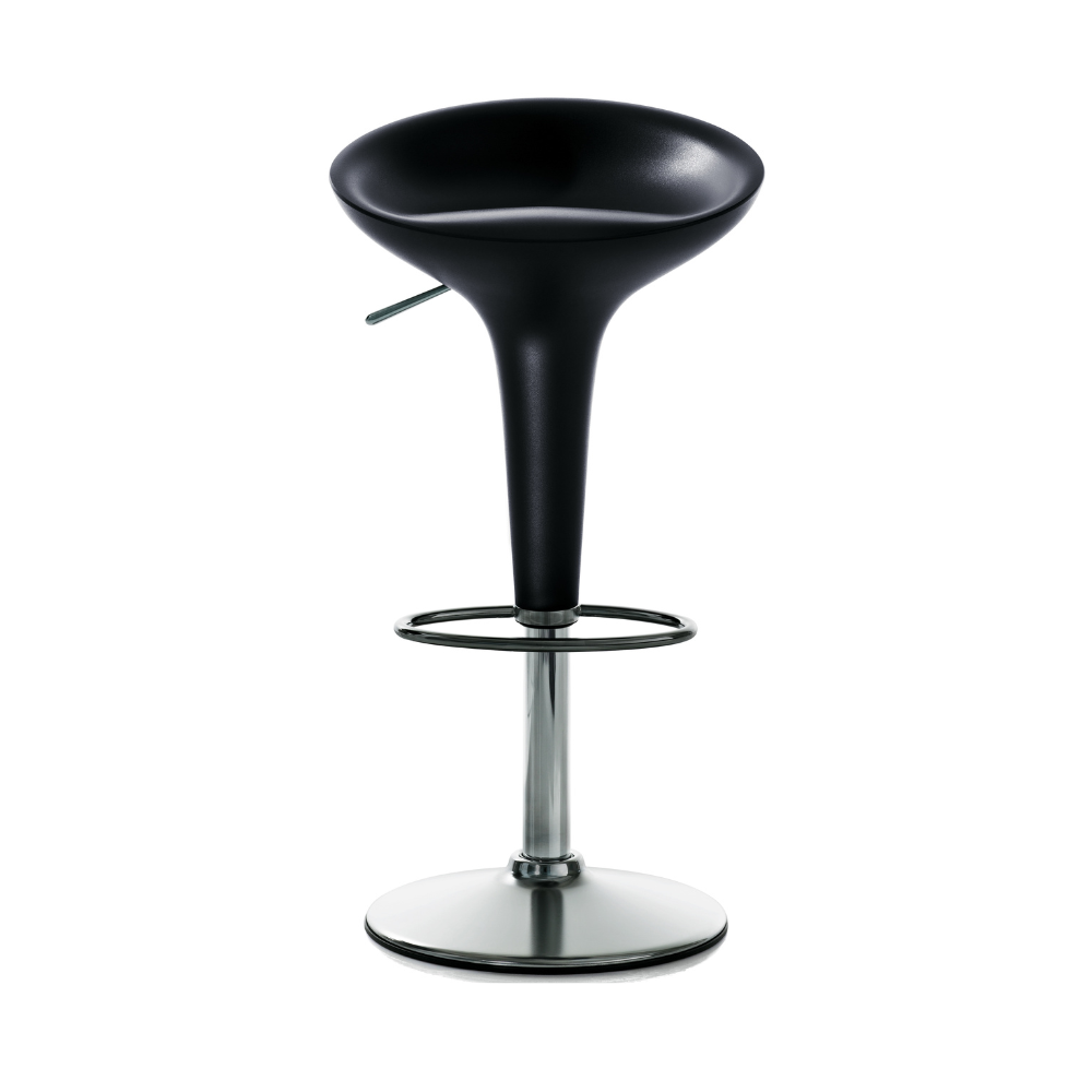 BOMBO schwarzer Barhocker mit verstellbarem Chromfuß