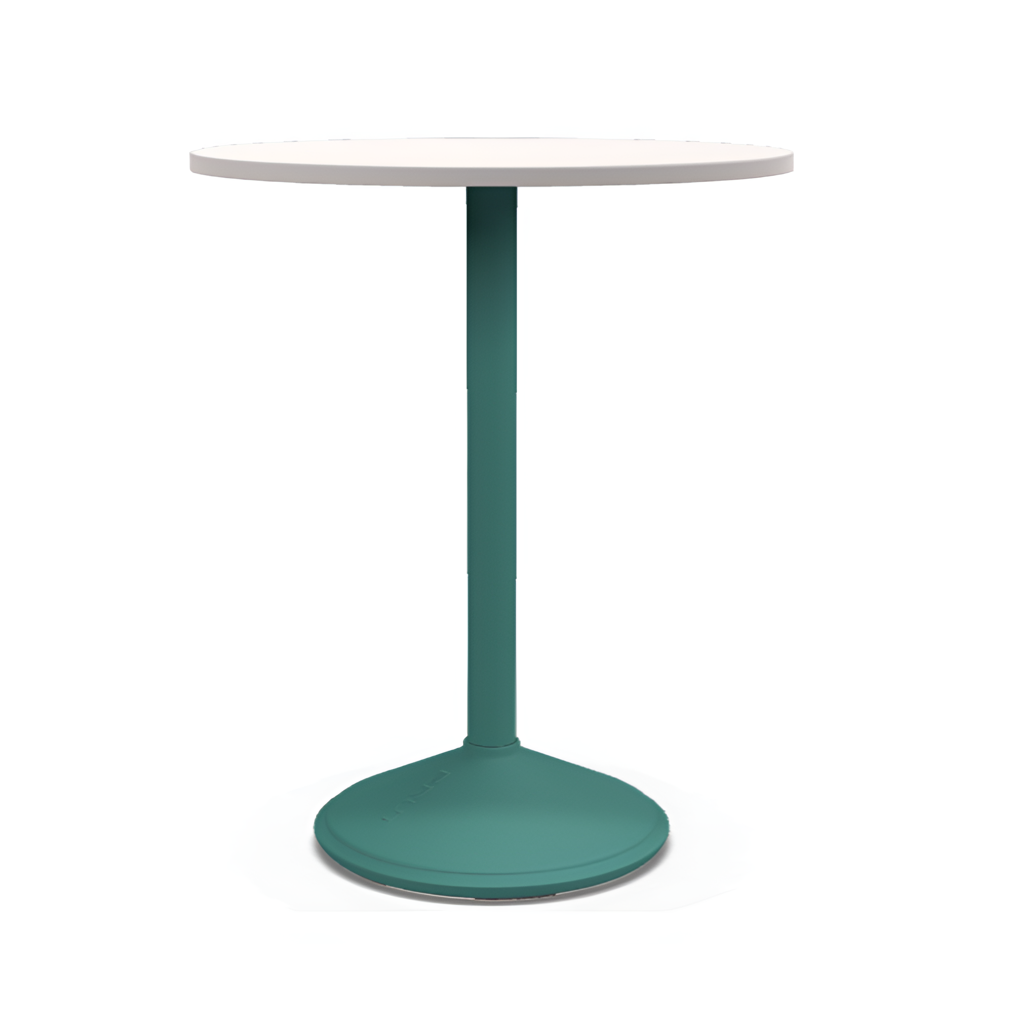 BRUT runder Tisch mit türkisfarbenem Fuß