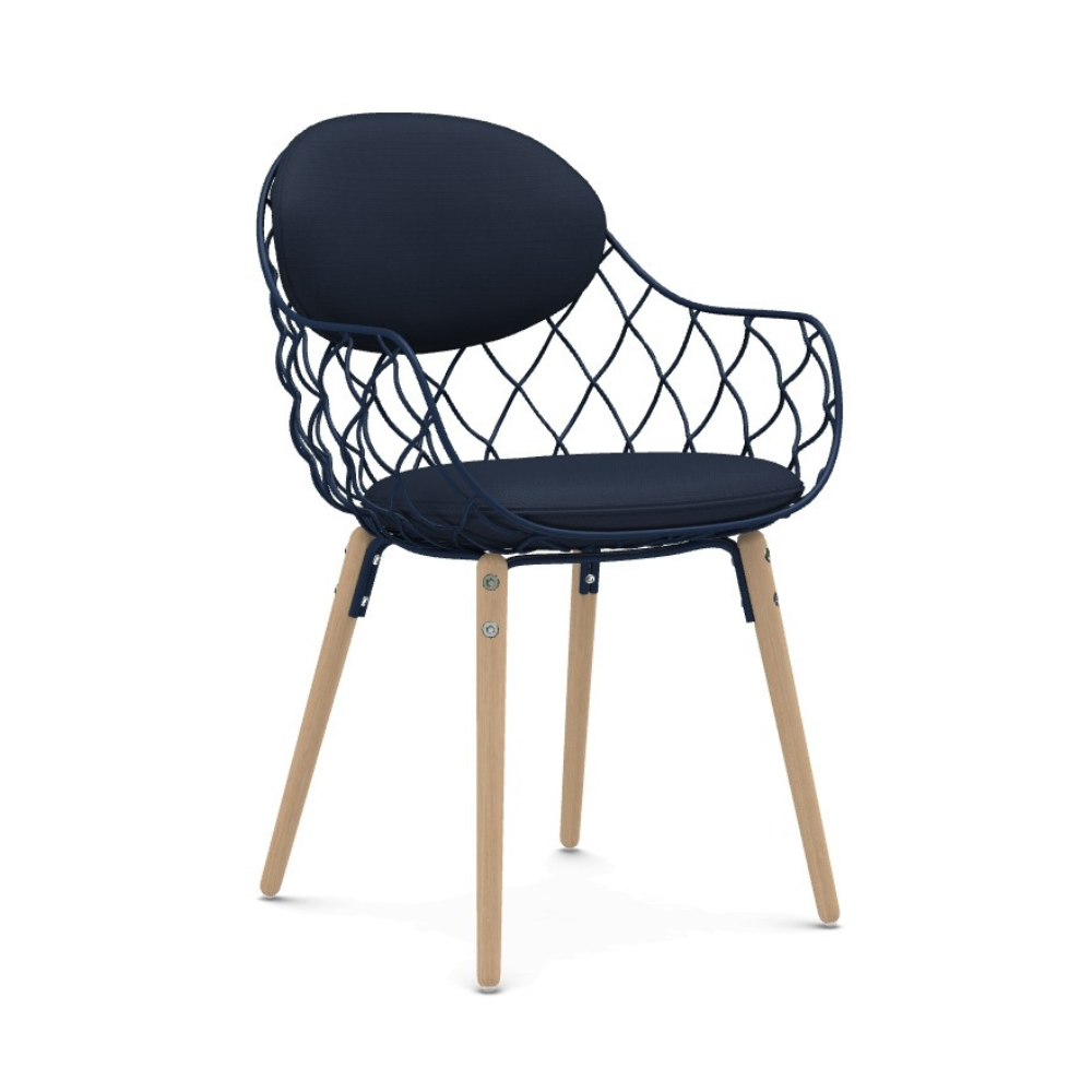 Stoel PIÑA marineblauw met essen basis