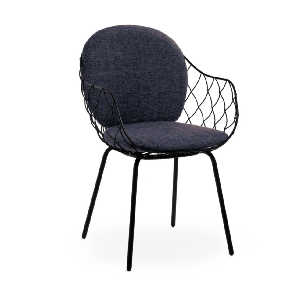 Buitenstoel PIÑA marineblauw met een bruine basis