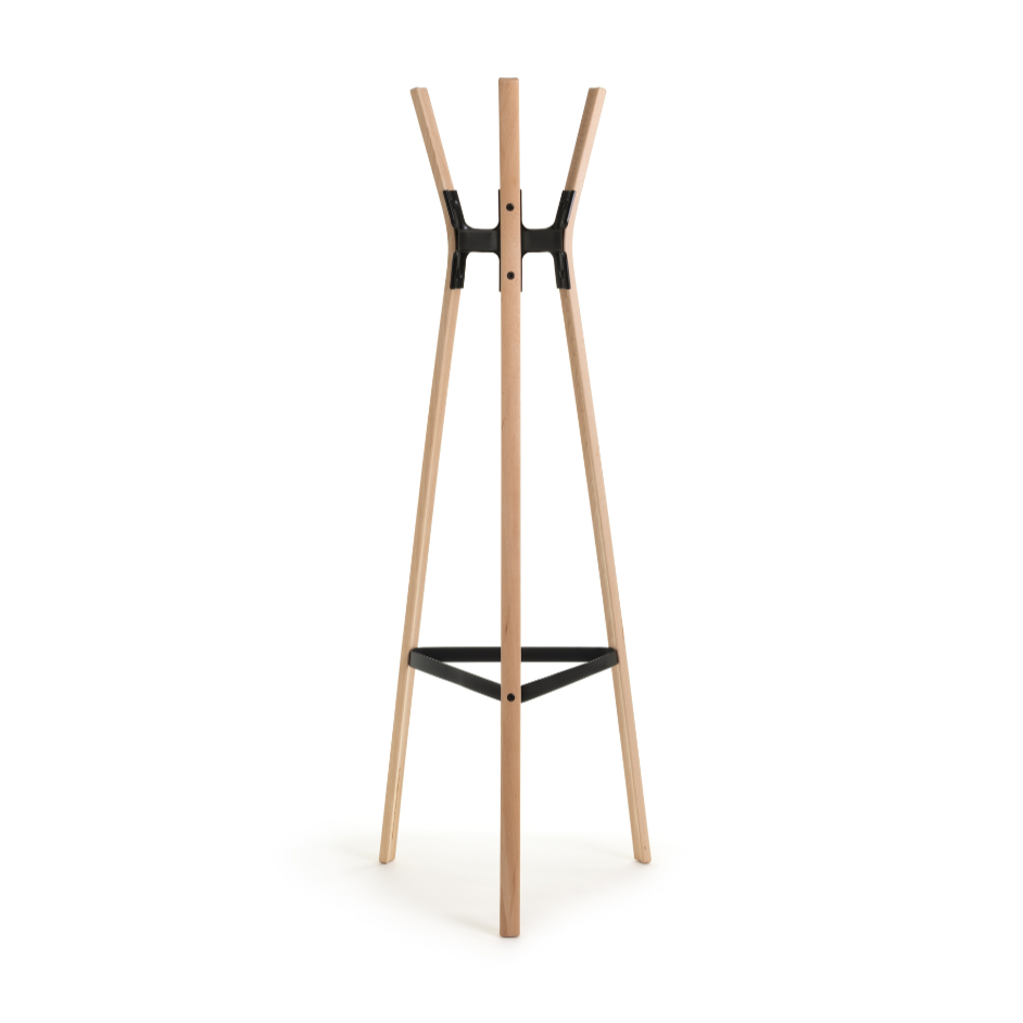 STEELWOOD standing coat rack, beech wood with black connections