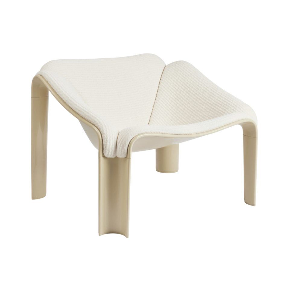 Sessel F300 in Weiß mit cremefarbenem Gestell