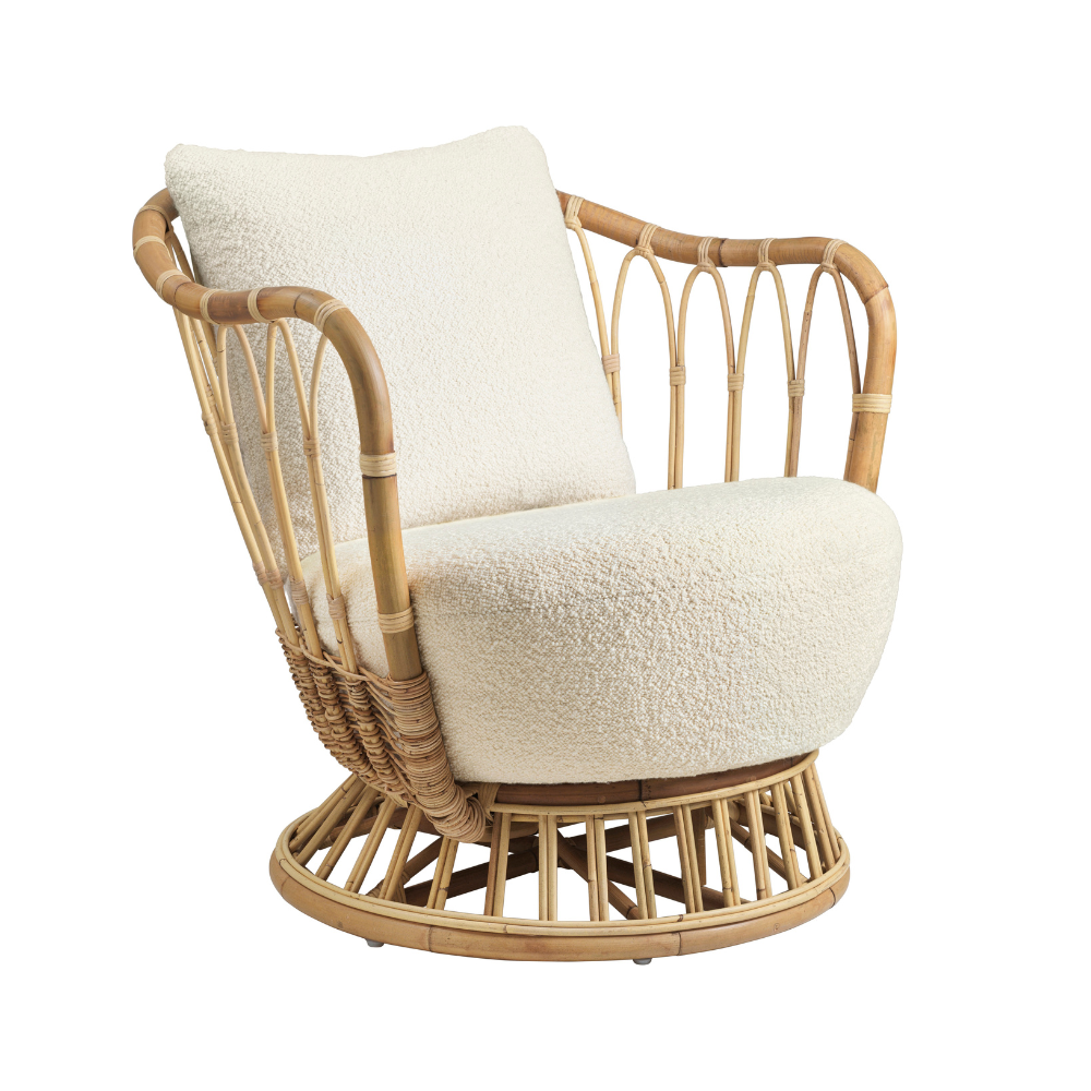 Fauteuil GRACE gestoffeerd met een rotan basis