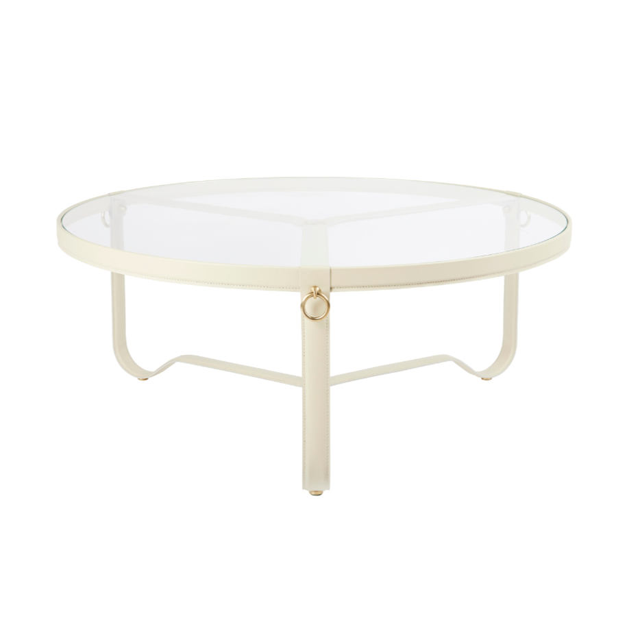 ADNET coffee table glass and cream leather