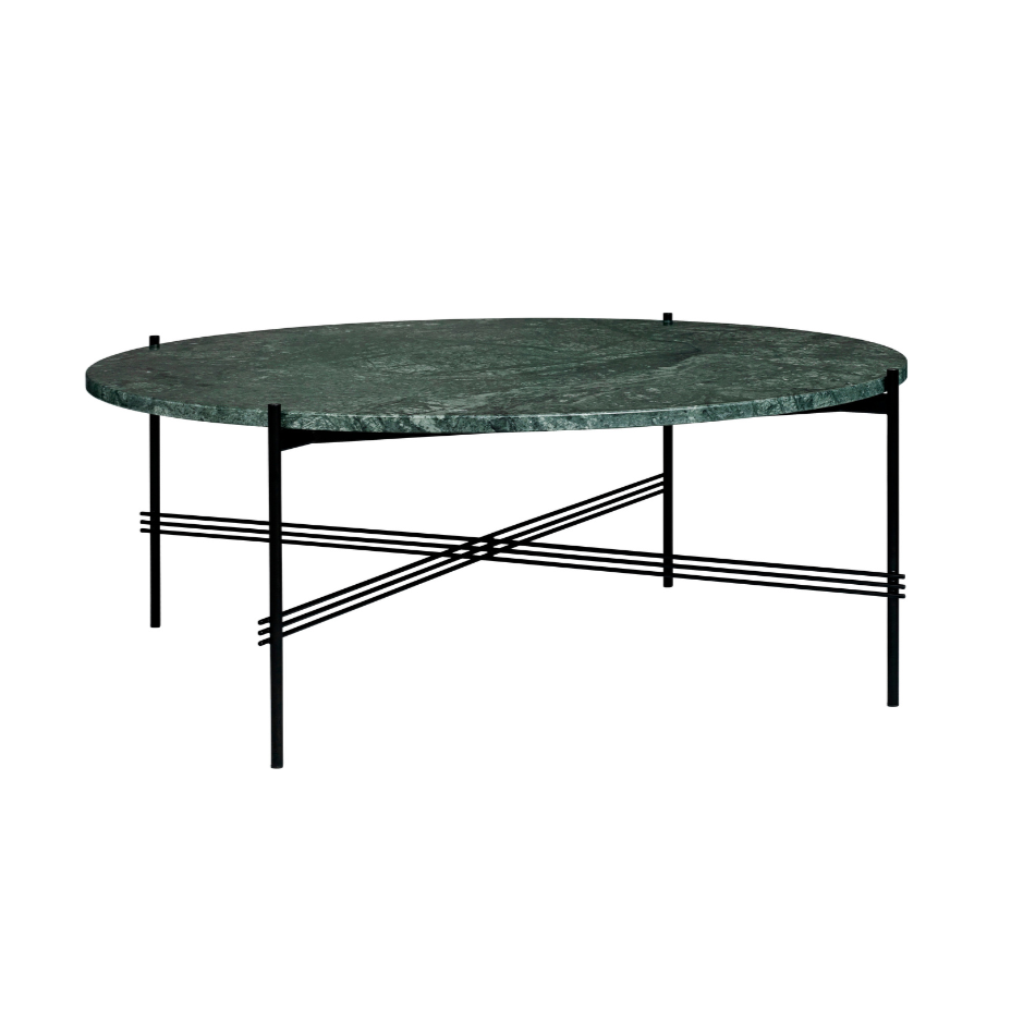 Runder Couchtisch TS aus grünem Marmor mit schwarzem Gestell
