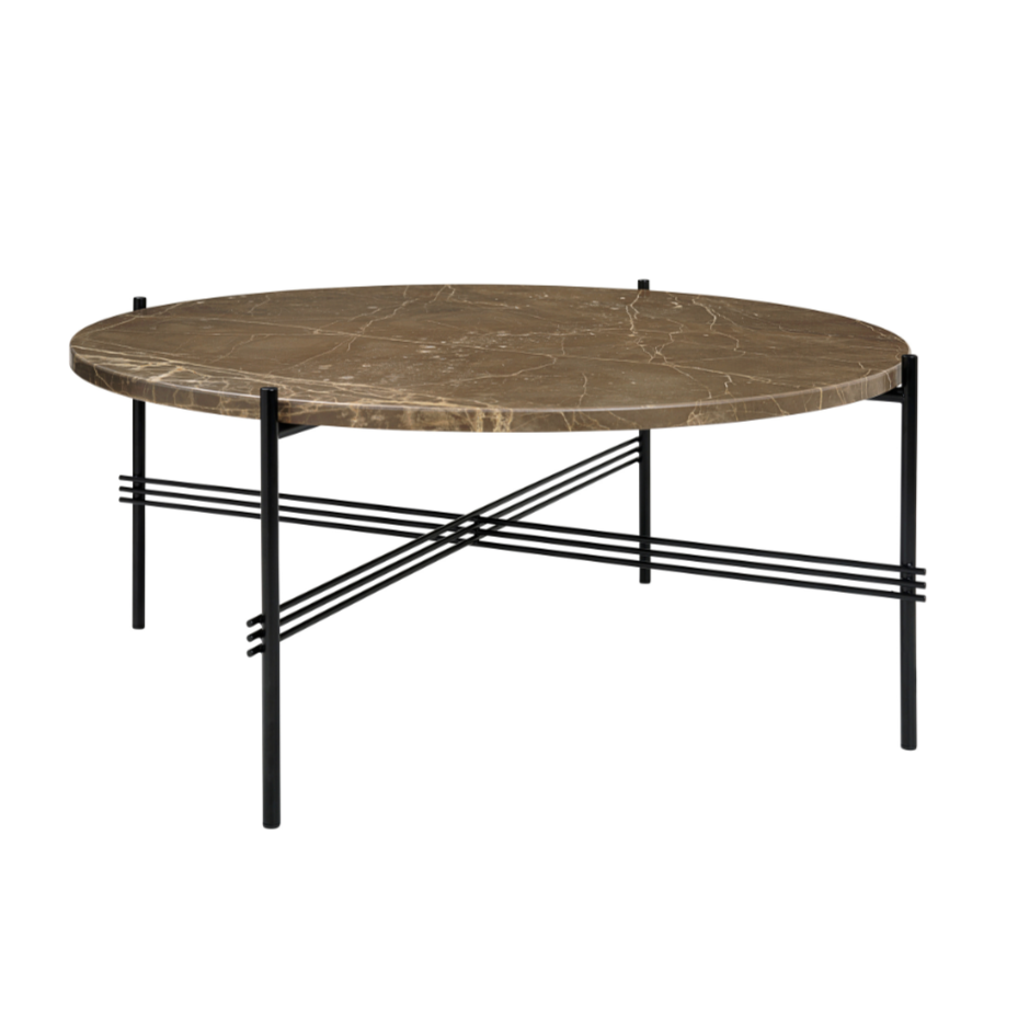 Round coffee table TS brown marble with black base
